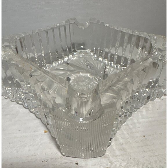 Crystal Ashtray Square Vintage Pinwheel Clear Cut Glass Ribbed & Etched Heavy - Picture 5 of 8
